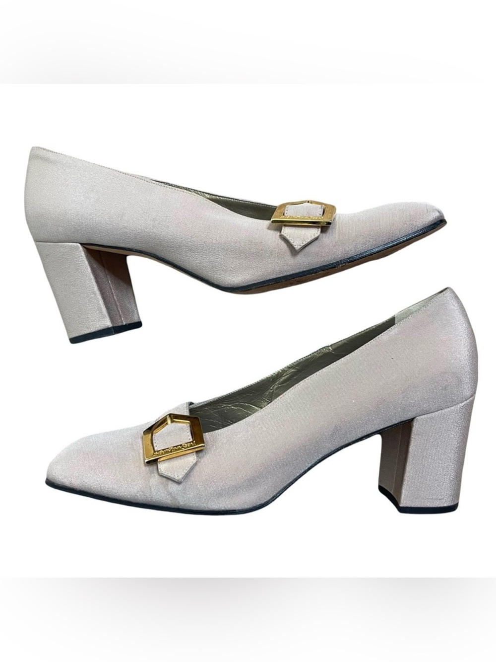 Yves Saint Laurent YSL buckle square toe block heel pumps size 7 vintage